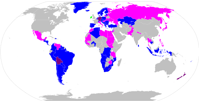 Map showing countries who use versions of Proportional Representation