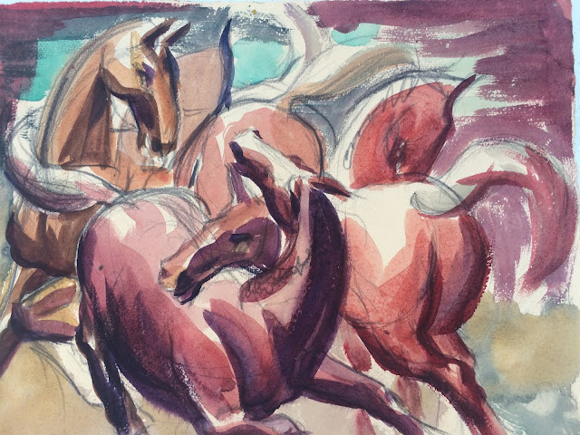 image of horses, watercolor painting of horses by Francis J. Quirk