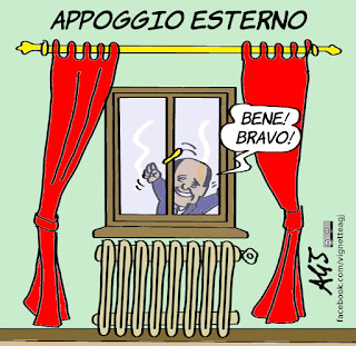 di maio, berlusconi, appoggio esterno, governo, politica, satira, vignetta