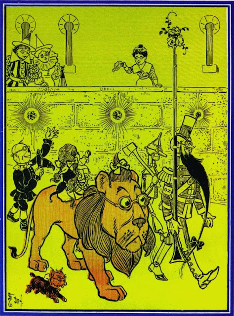 The soldier with the green whiskers leads our party away from the city, while they wave to the servant girl and a couple of other city residents.