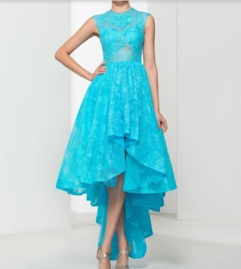 A-line Scoop Neck Blue Lace with Appliques Lace Asymmetrical High Low New Prom Dresses –Price:CA$198.99 ( 60.0% OFF) 