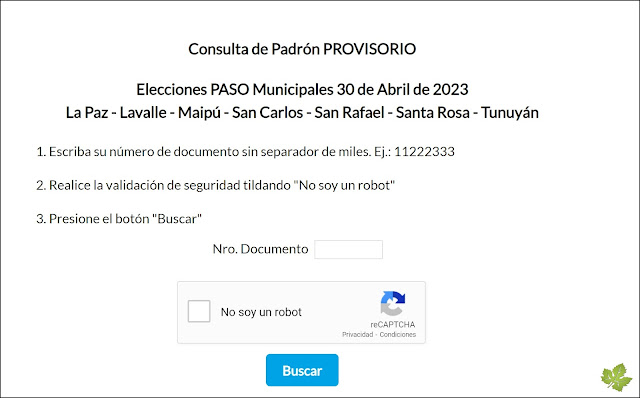 Imagen de la pagina oficial del padrón electoral de Mendoza