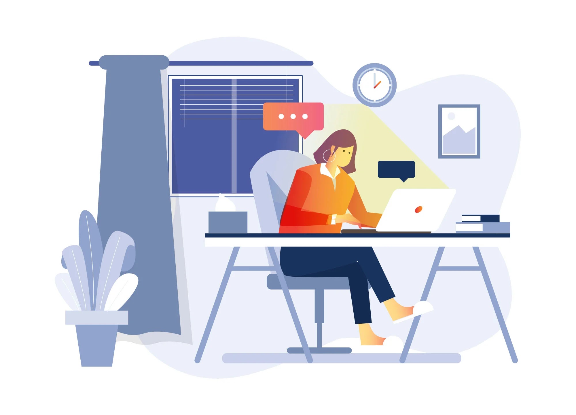 illustration of a woman working from home