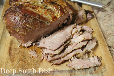 A pork roast, rubbed with garlic, salt, cumin and oregano, marinated in a sour orange mojo with onions and then slow roasted. Serve Cuban-style, sliced and with a side of rice and black beans for your first meal - use leftovers to make a traditional Sandwich Cubano.