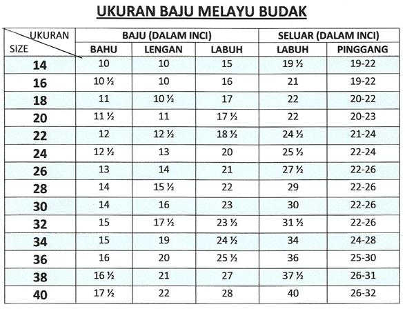 D ZULHAZ DESIGN Ukuran  Baju  Melayu  Dewasa Dan Kanak kanak