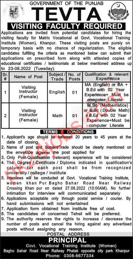Vocational Training Institute Jobs 2022 – Today Jobs 2022