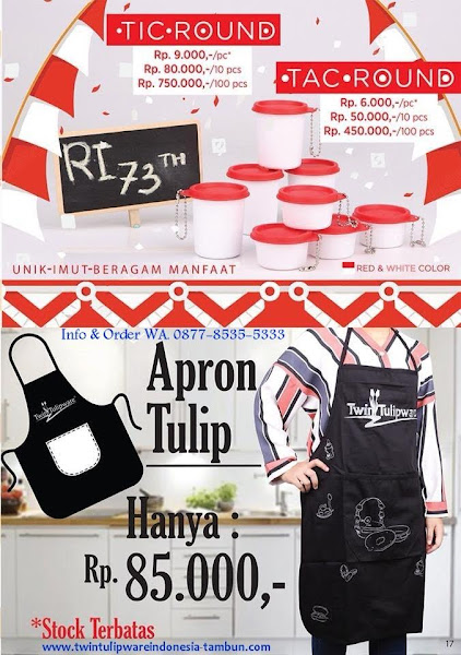 Harga Spesial Tulipware Juli 2018, Tic Tac Round, Apron Tulip