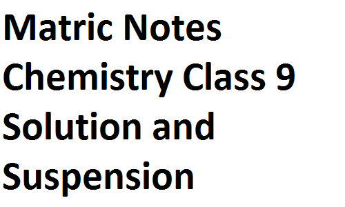 Matric Notes Chemistry Class 9 Solution and Suspension matric notes