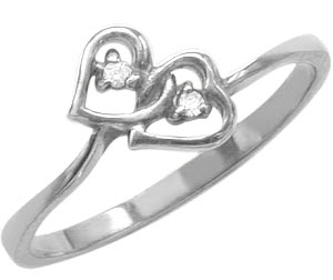 Ladies White Gold Double Heart Diamond Ring