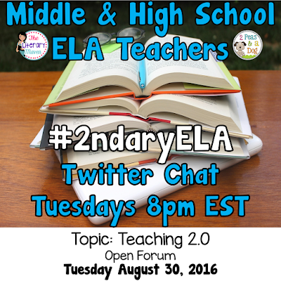 Join secondary English Language Arts teachers Tuesday evenings at 8 pm EST on Twitter. This week's chat will be an open forum so bring any questions you have about teaching.