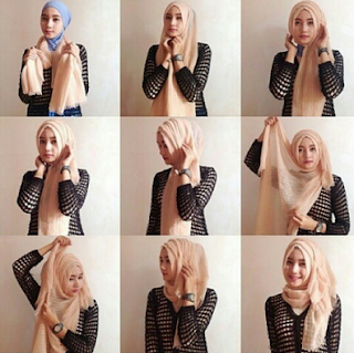 Tutorial memakai hijab monochrome segi panjang