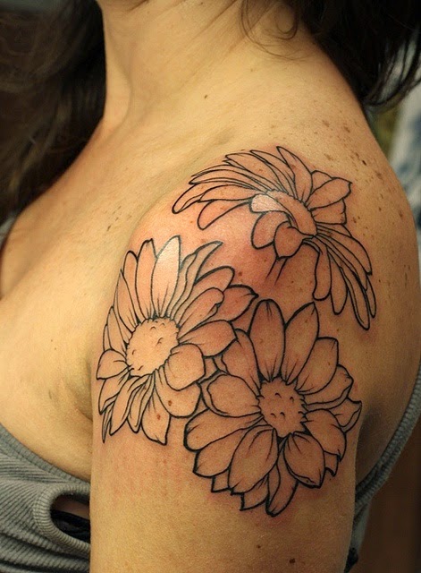 Daisy Flower Shoulder Tattoo Designs, Tattoo Designs of Daisy Flower, Flower Daisy on Shoulder Designs, Designs of Daisy Flower on Shoulder Tattoo, Flower, Parts, Women,