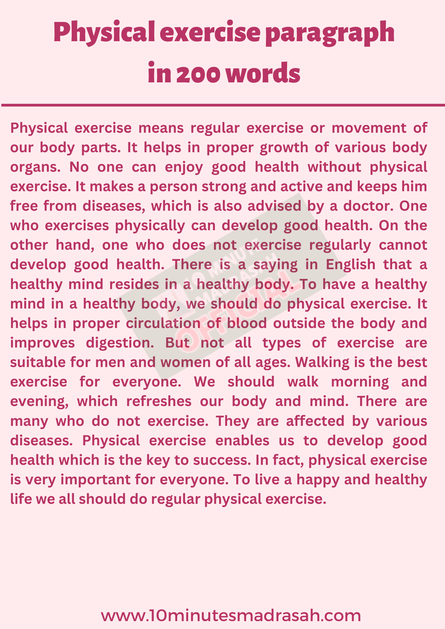 Physical exercise paragraph in 200 words