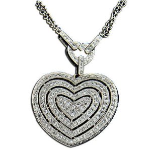 14K White Gold Heart Shape Diamond Locket Necklace