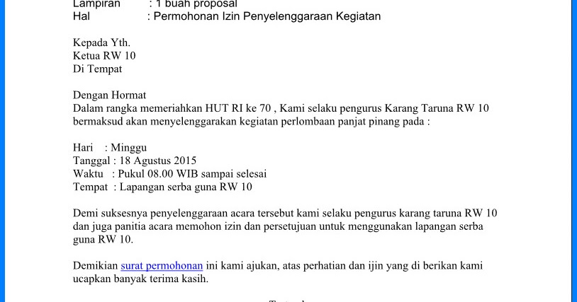 Contoh Surat Permohonan Izin Tempat Kegiatan  Wiki 