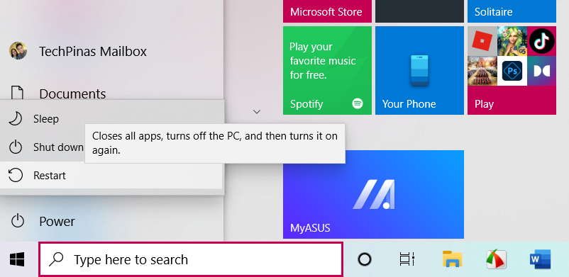 Restart Windows 10