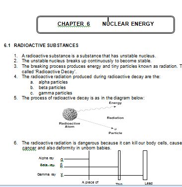 Chapter 6 – Nuclear Energy (Topical Test)  Science SPM Form 4