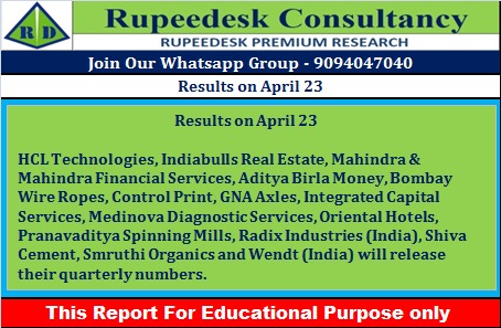 Results on April 23 - Rupeedesk Reports