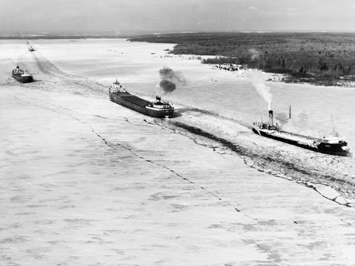 winter ice lake superior ships 9 mile point