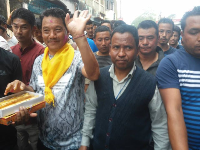 Bimal Gurung after  Gorkha Janmukti Morcha has won all the three seats from the three constituencies in the hills