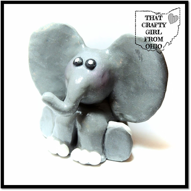 Polymer Clay Craft Elephant Figurine with rosy cheeks