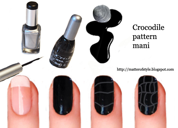 diy manicure crocodile pattern tutorial, diy mani, diy nails