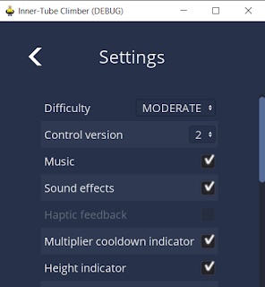 The settings screen, showing a zebra-striped list of labeled control rows.