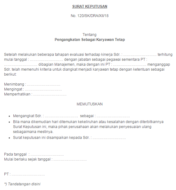 Contoh Surat Pengangkatan Karyawan yang Resmi