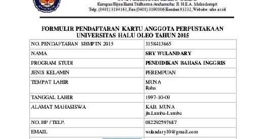 Contoh Formulir Pendaftaran Anggota - Hontoh