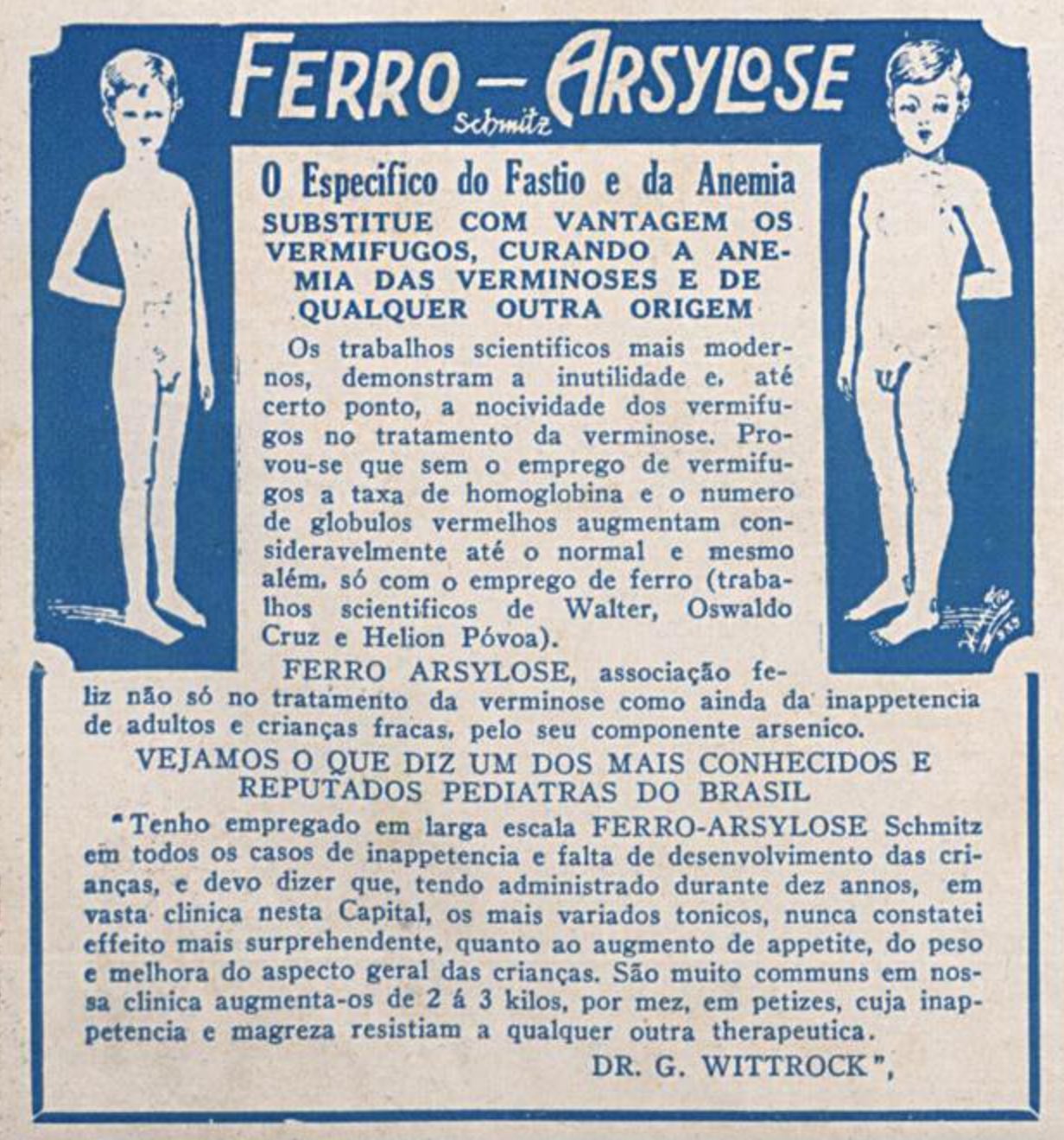 Anúncio de vermífugo para crianças veiculado em 1937
