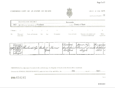 Richard Nye death certificate