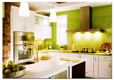 Kitchen on Small White Kitchen Highlighted With Apple Green Tiles