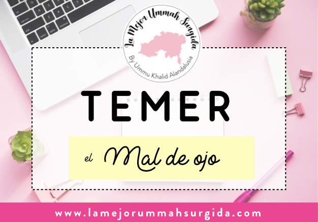 CARTEL CON MOCKUP EN COLOR ROSA CON TEXTO TEMER EL MAL DE OJO. SHEIKH SALEH AL FAWZAN.