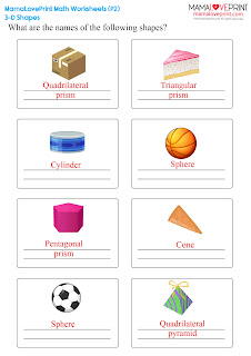 MamaLovePrint . Grade 2 Math Worksheets . Knowing 3D Shapes PDF Free Download (With Answer) 小二英文數學