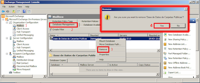 Exchange Management Console - Eliminar Base de datos