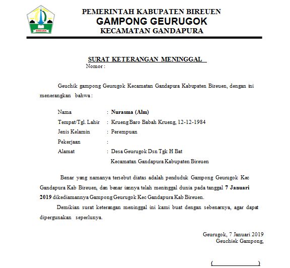 Cara Contoh Surat Keterangan Kematian Dari Kelurahan ...