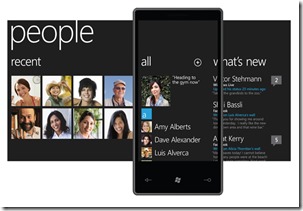 Virtuální plocha z Windows Phone v první verzi. Tento koncept později Microsoft rozšíří na počítače, tablety i herní konzole.