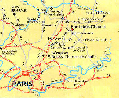 carte routière vers Senlis