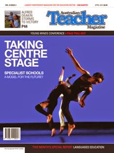 Australian Teacher Magazine 2012-03 - April 2012 | ISSN 1839-1206 | TRUE PDF | Mensile | Professionisti | Tecnologia | Educazione
Distributed monthly to government, Catholic and independent schools, in print and tablet formats, Australian Teacher Magazine is hugely relevant to all parts of the education sector.
As the No.1 source of spin-free news, Australian Teacher Magazine provides a real voice for more than 240,000 educators Australia wide, with a CAB audited printed distribution of 42,444 copies and a digital audience of 10,000 on iPad and Android.
Engaging and informative, the magazine provides balanced coverage on the issues affecting the sector and success stories direct from schools.
The tablet editions of Australian Teacher Magazine allow educators to refer back to previous editions time and again, and to access special content, including extended articles, videos and fact sheets.
Always leading the way, Australian Teacher Magazine was the nation's first education publication to introduce a free tablet edition, with every publication available on iPad, iPhone, iPod, Android Tablets and smartphones.
We engage with our readers. Our annual Education Survey reveals the thoughts and feelings of our community, both about the sector itself and their engagement with Australian Teacher Magazine.
Australian Teacher Magazine is not just No.1 for circulation, it is also the leader in providing relevant and informative content to educators across the nation. With a depth of targeted sections each month, the magazine provides an unrivalled read for the sector and thus a fabulous vehicle for advertisers. The inclusion of specific targeted lift-out magazines further enhances the relevance of Australian Teacher Magazine to educators.