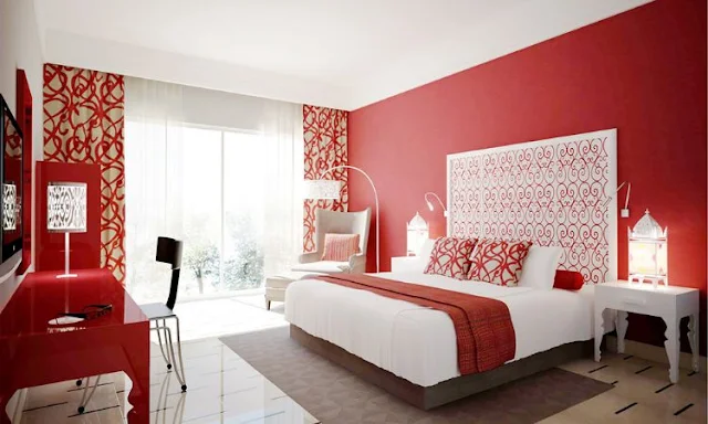 Red and White Two Color Combination for Bedroom Walls
