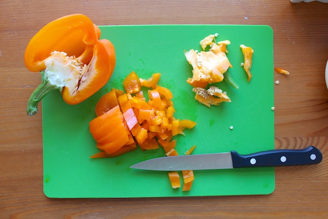 chopping peppers