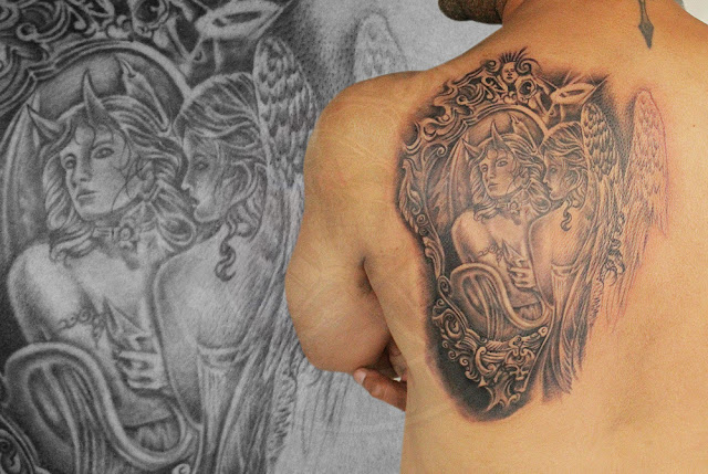Realism Angel Devil Tattoo Design Inked By Black Poison Tattoos