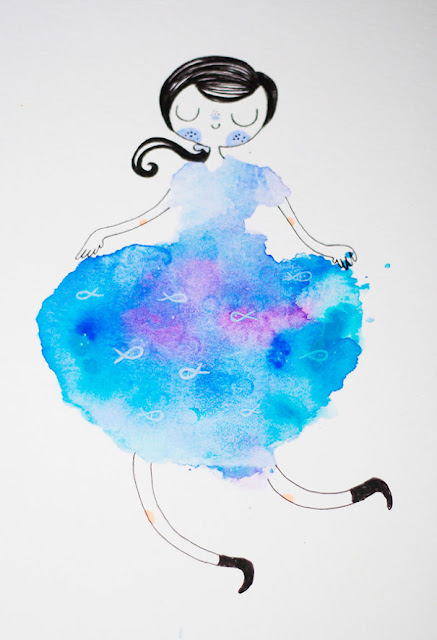 blots of watercolor girl illustration