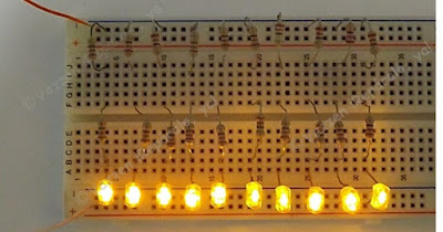 Circuito de Leds en paralelo con resistencias limitadoras de corriente.