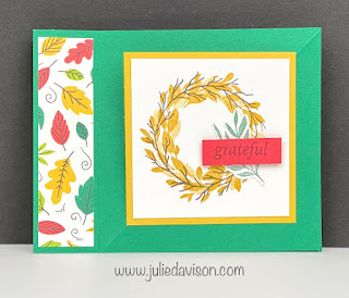 Stampin' Up! Cottage Wreaths Diagonal Easel Card | Celebrate Everything DSP | Fun Fold  www.juliedavison.com #stampinup