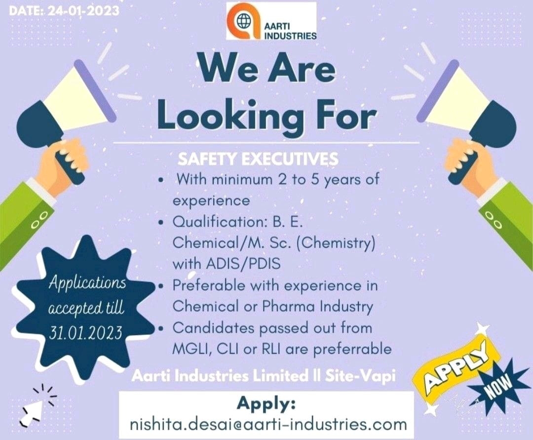 Job Availables, Aarti Industries Job Vacancy For BE(Chemical)/ MSc( Chemistry)