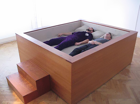 Car Bed : Creative bed created out of car parts for V8 Hotel.