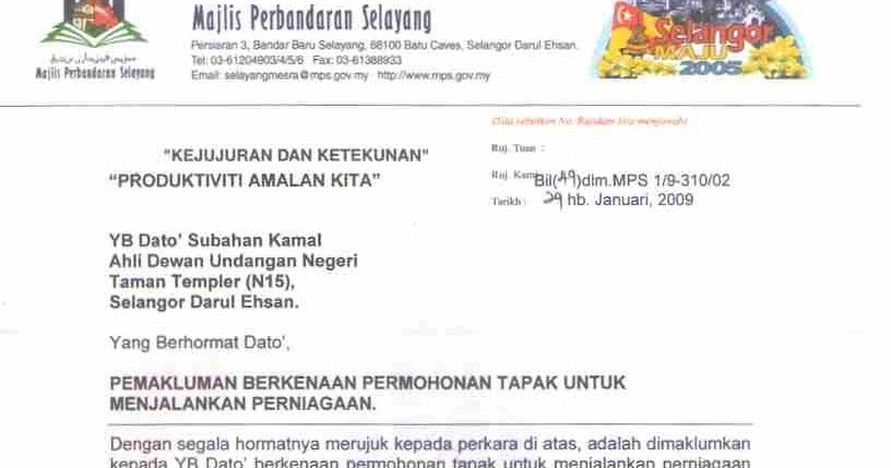 Contoh Surat Permohonan Lesen Berniaga