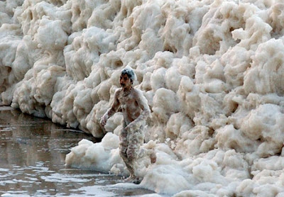 Beach swallowed with foam