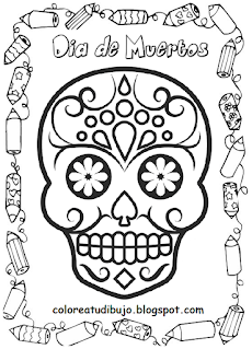 Calavera de azucar con ojos de flores para colorear